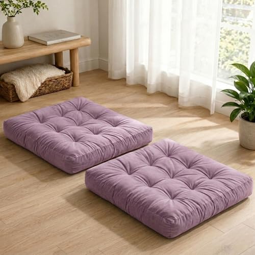 Floor Pillows for Adults Set of 2, Soft Velvet Floor Cushions for Sitting, Square Tufted Floor Pillow Set for Reading Nook, Living Room, Bedroom, 22 x 22 Inch, Lavender - color: Lavender, size: 2pack