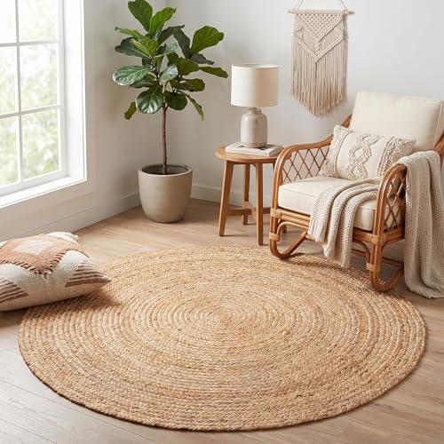 Super Area Rugs All Natural Soft Jute Braided Hand-Woven Rug Natural Beige 3' Round - color: Natural, size: 3' (Round)