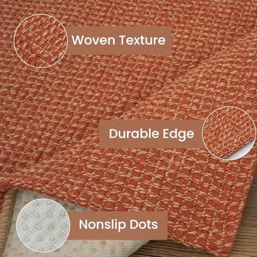 IOHOUZE Small Area Rug 2x3 Washable Woven Rugs for Entryway Non Slip Rubber Backed Front Door Rugs Indoor Doormat Throw Rug Floor Carpet for Entrance Kitchen, Burnt Orange/Tan - color: Brunt Orange/Tan, size: 2' x 3' (Rectangular)