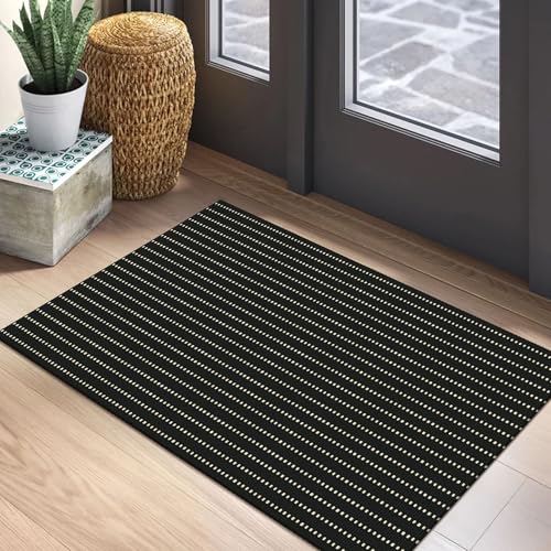 EARTHALL Small Area Rug 2x3 Ft Washable Rugs for Entryway Non Slip Braided Throw Rugs Door Mat Indoor Outdoor Entrance Cotton Woven Carpet for Kitchen Foyer Front Door, Black/Cream - color: Black and Beige, size: 2' x 3' (Rectangular)