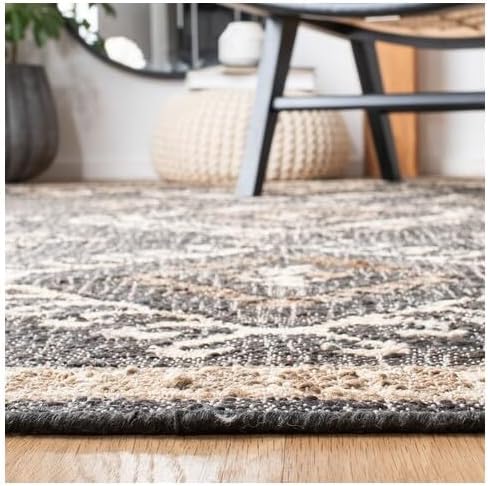 SAFAVIEH Kilim Collection Area Rug - 3' Square, Black & Ivory, Handmade Flat Weave Jute, Ideal for High Traffic Areas in Living Room, Bedroom (KLM762Z)