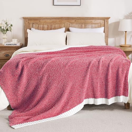 Exclusivo Mezcla Twin Size Knit Blanket for Bed, Ultra Soft and Warm Reversible Woven Blankets, Cozy Snuggly Throw for Couch Bed and Home Decor, Heather Red, 60"x80" - color: Heather Red, size: Twin (60"x80")