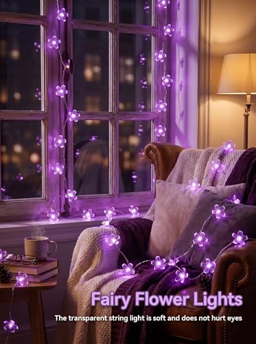 Flower Battery Operated Indoor String Lights 30LED Cherry Blossom Fairy String Lights Waterproof Outdoor for Garden Fence Party Camping Birthday Wedding Room Home Decoration Purple - color: Purple