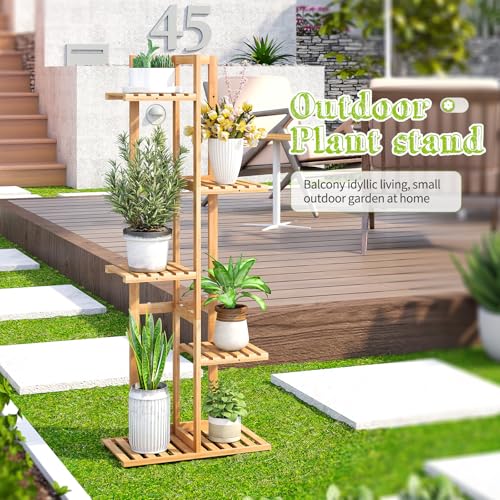 BMOSU Bamboo Plant Stand for Indoor Outdoor Plants Corner Tall Plant Shelf 6 Potted Holder Shelf Plant Rack Holder Display Rack(Natural) - color: Natural