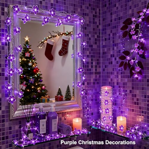 Decorative Connectable 33ft Purple Flower String Lights with 100 LEDs, Memory Function & 8 Modes. Perfect for Bedroom, Christmas, Weddings, Valentine's & Garden Indoor Outdoor Hanging Decorations - color: Purple