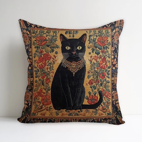 YOU FOUND ME William Morris Abstract Vintage Black Cat Design Throw Pillow Cover Home Decor, Art Decor Pillowcase Cushion Cover for Bed Sofa Living Room, Indoor and Outdoor 18x18inch (Black Cat4) - color: Black Cat4