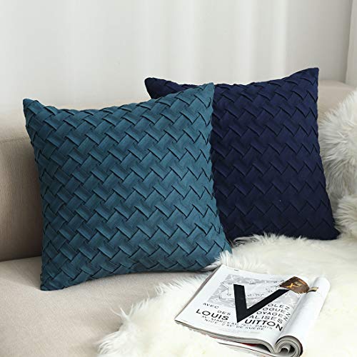 vctops Boho Basket Weave Pattern Decorative Throw Pillow Cover Super Soft Suede Solid Square Accent Cushion Case for Couch Sofa Car (Mo Blue,18"x18") - color: Mo Blue, size: 18" x 18" (Pack of 1)