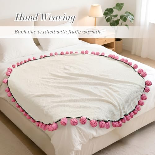 Flower Bouquet Blanket, Birthday Gifts for Mom Teacher Women Grandkids Wife Girlfriend Her, Crochet Flower Blanket, Soft Knitted Throw Blankets for Teacher Appreciation Housewarming Gifts (Pink roses) - color: A-pink Roses