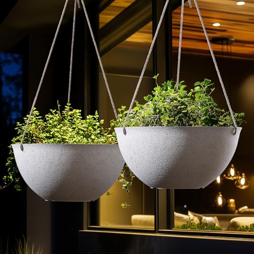 LA JOLIE MUSE Large Hanging Planters for Outdoor Plants - 13 Inch Hanging Flower Pots Set of 2, Speckled White - color: Speckled White