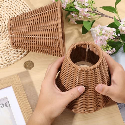Clip-On Chandelier Lamp Shades Cone Imitation Rattan Lamp Shades Replacement Clip on Lamp Shade for Floor Lamp Pendant Light Wall Sconces, Camel, 5.9in diameter - color: Camel