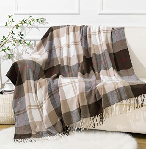 BATTILO HOME Brown Plaid Throw Blanket for Couch - Fall Plaid Blanket Buffalo Plaid Blankets - Lightweight Farmhouse Outdoor Throw Blankets for Bed, Sofa (50"x60", Coffee) - color: Coffee