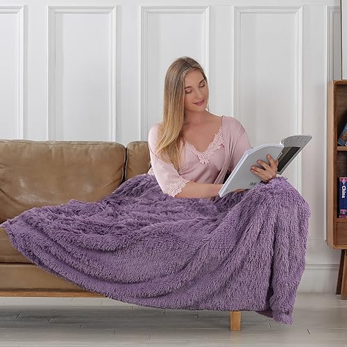 Tuddrom Decorative Extra Soft Fuzzy Faux Fur Throw Blanket 50" x 60",Solid Reversible Long Hair Shaggy Blanket,Fluffy Plush Comfy Microfiber Fleece Blanket for Couch Sofa Bedroom,Patrican Purple - color: Patrican Purple, size: Throw-50" x 60"
