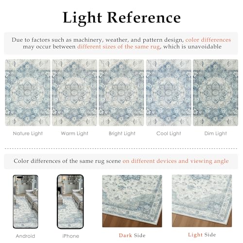 PureCozy Blue Area Rug 2x3 Washable Vintage Small Carpet for Entryway Kitchen Soft Retro Low Pile Thin Door Mat Non Slip Oriental Medallion Throw Rug for Bathroom Office Bedroom Dining Room - color: Blue, size: 2' x 3' (Rectangular)