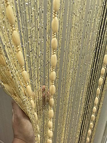 Door String Curtain Flat Silver Ribbon Thread with Shaggy Tassel Room Divider, 39’’x79’’ (Beige-style2) - color: Beige-style2