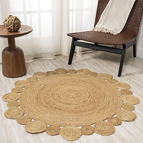 JONATHAN Y Eden Jute Hippie Circle Natural 5' Round Indoor Area Rug, Natural-Fibers, Geometric, Easy-Cleaning for Living Room, Bedroom, Kitchen, Pet Friendly, Non-Shedding (RNF102A-5R) - size: 5' (Round)
