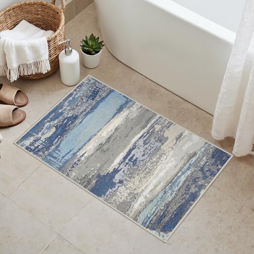 GENIMO 2X3 Washable Modern Doormat, Non-Slip Low Pile Chenille Area Rug, Small Entry Mat for Entrance Hallway Kitchen Bathroom, Indigo Drift - color: Indigo Drift, size: 2' x 3' (Rectangular)