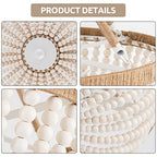Wood Beaded Mini Chandelier Farmhouse Bohemia Semi Flush Mount Ceiling Light Rustic 3-Light Ceiling Lighting Fixtures for Bedroom Dining Nursery Room Girl Room Hallway, White, Dia 15 Inch