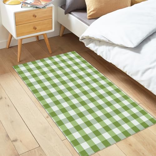 Green and White Buffalo Plaid Area Rug 2x3 Spring Summer Check Farmhouse Front Door Mat Small Non-Slip Low Pile Doormat Washable Indoor Outdoor Entryway Rugs for Living Room Bedroom Home Decor - color: Buffalo Plaid Green and White