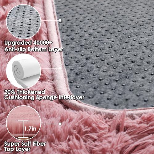 ONASAR Blush Runner Rugs for Bedroom Living Room, Fluffy 2x6 Bedside Hallway Area Rug, Ultra Soft Plush Furry Faux Fur Non Slip Floor Carpet for Nursery Kids Dorm Closet Home Decor Aesthetic - color: Blush, size: 2' x 6' (Runner)