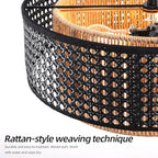 17.7" Black Bohemian Wicker Flush Mount Ceiling Light, Hand-Woven Double Layer Drum Semi-Flush Fixture for Bedroom, Living Room, Dining Room, Hallway & Kitchen - color: 17.7'' Rattan&Hemp rope Black