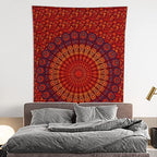 Bless International Indian hippie Bohemian Psychedelic Golden Blue Peacock Mandala Wall hanging Bedding Tapestry (Golden Brown Maroon, Medium (54x60Inches)(137x152cms)) - color: Golden Brown Maroon, size: 60"L x 54"W