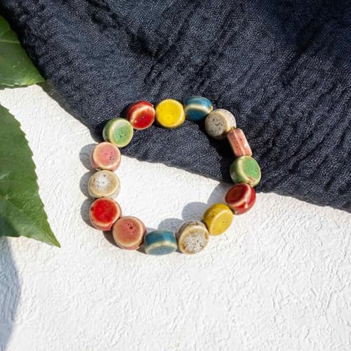 Handmade Green Boho Bracelets for Women, Bohemian Ceramic Beads Bracelets for Friends, Trendy Porcelain Stone Beaded Bracelets for Sisters - color: Multi