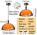 Orange Mushroom Pendant Light Modern Double Layer Dome Acrylic Hanging Light Mid Century 3 Selectable Colors Ceiling Light Fixture for Living Room Dining Room Bedroom Hallway