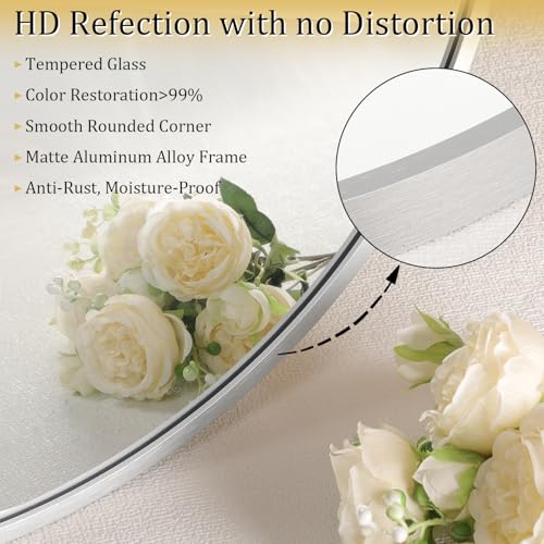 JJUUYOU Bathroom Wall Mirror Irregular Mirrors for Wall Large Brushed Metal Frame 22"x40" Vanity Wall Mounted Mirror for Living Room Bedroom Entryway Vanity Home Decor Silver - color: Silver, size: 40"L x 22"W