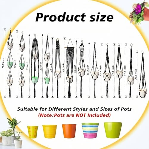 SATINIOR 12 Pcs Macrame Plant Hangers Handmade Boho Hanging Planters 12 Different Tiered Designs with 12 Hooks for Flower Pots Indoor Outdoor Decorative Wall Hanging Baskets for Home (Gothic,Black) - color: Black, style: Gothic