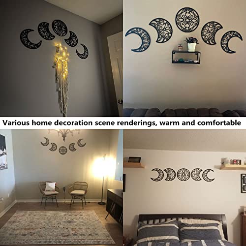 ASMANNA 5 Pieces Moon Decoration Wall Decoration Wooden Moon Phase Wall Hanging Bohemian Style Bedroom Home Wall Decor Bohemian Lunar Aesthetic Art for Bedroom Living Room Dorm Apartment Office(black) - color: 1Black