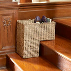 Household Essentials Handwoven Seagrass and Corn Husk Wicker Stair Basket with Iron Frame and Handles, Natural - style: Seagrass