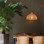 Boho Pendant Light Fixture Kitchen Chandelier Rattan Hanging Light Flush Mount Ceiling Light Boho Lamp Shade Wooden Base Bohemian Chandeliers for Hallway Bedroom Chandelier Dinning Light Fixture - color: Brown-Pendant light