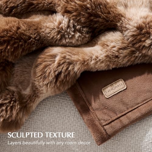 EverGrace Ultra Soft Luxury Fluffy Faux Rabbit Fur Throw Blanket, Thick Warm Bubble Throw for Bed, Cozy Plush Reversible Blankets for Couch, Chair, Sofa, Lion Caramel, 50x60 Inches - color: Marble Caramel Brown, size: 50"x60"