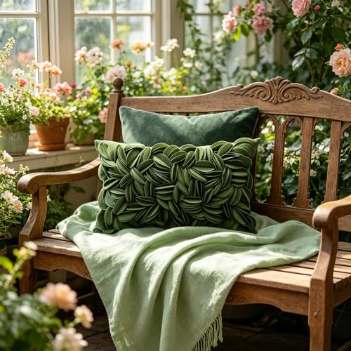 KINGROSE 3D Flower Throw Pillow Cover Solid Decorative Accent Pillow Case Soft Cushion Cover for Sofa Couch Chair Bed 12 x 20 Inches Grass Green - color: Grass Green - Persian Velvet