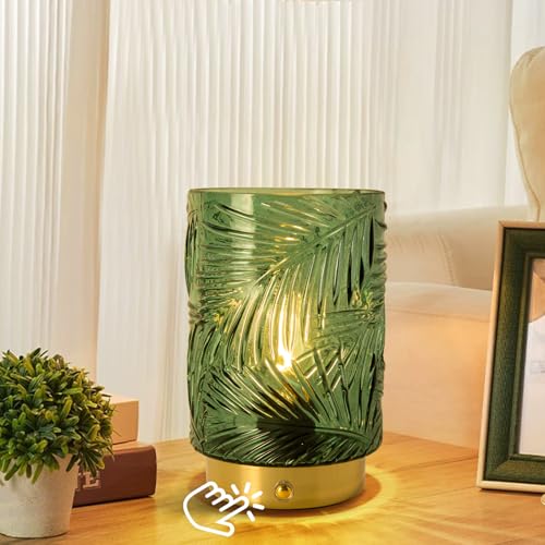 Rechargeable Battery Powered Lamp, Cordless Emergency Lamps for Power Outage, Decorative Small Accent Lamps for Entryway/Stairway/Bathroom/Corner, Dimmable Glass Battery Operated Table Lamp Indoor - color: Green, size: Mini