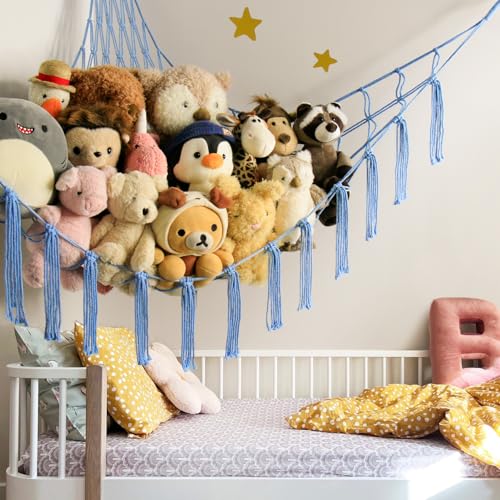 mirolam Stuffed Animal Storage Hammock Net - Toy Hammock Net for Stuffed Animals Corner - Hanging Stuff Animal Organizer Holder Large Size Baby Nursery Room Decor-Blue - color: BabyBlue, size: XL Large(51L"*51H"*65"W)