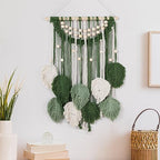 Newwiee Leaves Macrame Wall Hanging Boho Feather Macrame Wall Decor Woven Tapestry Green Stylish Feather Hanging for Nursery Bedroom Living Room 27.6 x 15.8 Inch