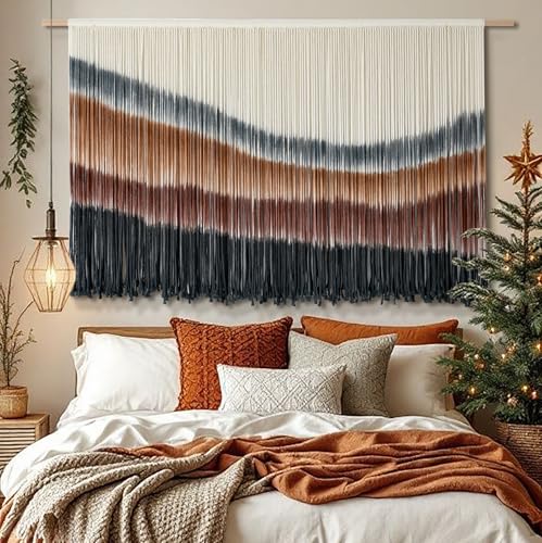 Flber Macrame Wall Hanging Macrame Wall Decor Large-Scale Tie-Dye Tapestry Living Home Room Wall Decor 57" Wx 35" L - color: Coffee
