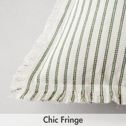 MIULEE Pack of 2 Olive Green Christmas Pillow Covers 18x18 Inch Striped Farmhouse Couch Spring Throw Pillow Covers with Fringe Chic Linen Decorative Cushion Covers for Sofa Living Room Bed Home Decor - color: Olive Green, size: 18" x 18" (Pack of 2)
