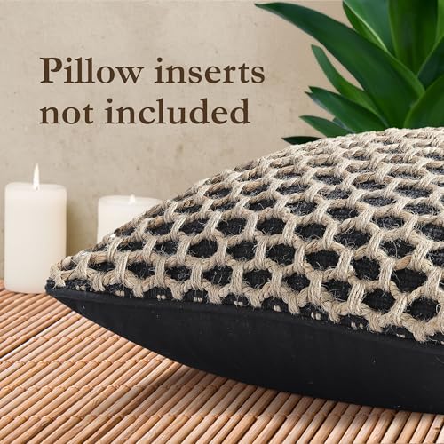 Boho Living 18x18 Black Throw Pillow Covers Pillow Insert not Included - Boho Pillow Covers Only, Pack of 2 - color: Black, size: (2) 18" x 18" Pillow Covers