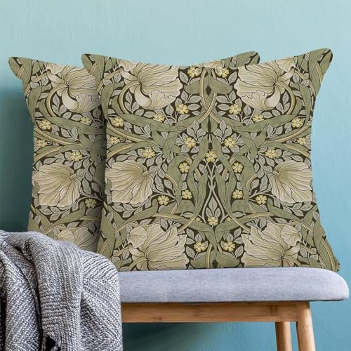 Spring Throw Pillow Covers 18x18 Set of 2, Sage Green Print Linen Decorative Pillow Covers Botanical Floral Outdoor Cushion Cover Vintage Flower Pillowcase for Sofa Couch Farmhouse Room - color: Spring Flower2, size: 18" x 18" (Pack of 2)