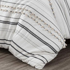 Chezmoi Collection 4-Piece Clip Jacquard Cotton Comforter Set King, Boho Chic Tufted Pompom Striped Bedding with Linen Blended Textured Pillow Cushion, Gray/White - color: Maru Gray White, size: King