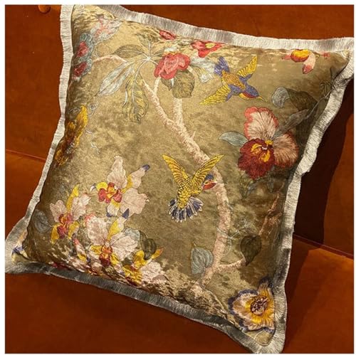 GUMAS Original Luxurious Floral and Bird Print Velvet Throw Pillow Cover, 18x18 Cushion Cover with Vintage Style Design (1, Turquoise Cover) - color: Turquoise Cover