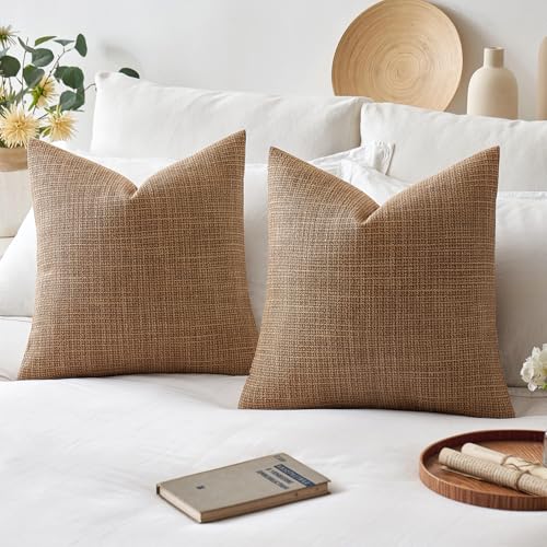 MIULEE Burlap Linen Throw Pillow Covers 20x20 Inch Set of 2 Brown Decorative Pillows Modern Farmhouse Pillowcases Soft Accent Cushion Covers for Outdoor Couch Sofa Bedroom Livingroom Home Decor - color: Brown, size: 20" x 20" (Pack of 2)