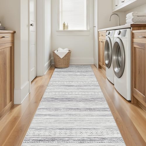 Tortania Area Rug 2x6 Runner Rugs - Washable Soft Neutral Boho Moroccan Farmhouse Rug Indoor Floor Carpet for Living Room Bedroom Kitchen Entryway Under Dining Table Home Office Decor - Grey - color: Grey, size: 2' x 6' (Runner)