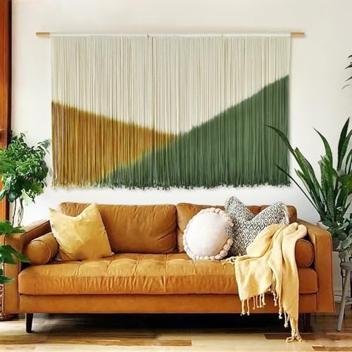 Flber Macrame Wall Hanging Large Yarn Wall Art 57" W x 31" L Modern Bohemian Home Décor for Living Room or Bedroom - color: Green Yellow