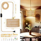 Dimmable Boho Hanging Lights with Plug in Cord 14.7ft，2 in 1 Shade Plug in Pendant Light Rattan Hanging Lamp with E26 Bulb, Long Lasting Wicker Plug in Pendant lamp Fixture for Living Bedroom - size: 2 tier HL-10
