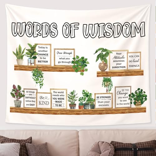 Tiamon Motivational Tapestry 5 x 4 ft Inspirational Classroom Wall Decorations Positive Affirmations Tapestry Backdrop Banner for School Office Home Bedroom Living Room Dorm Wall Decor (Greenery) - color: Beige, size: 11.8"L x 9.8"W, style: Greenery