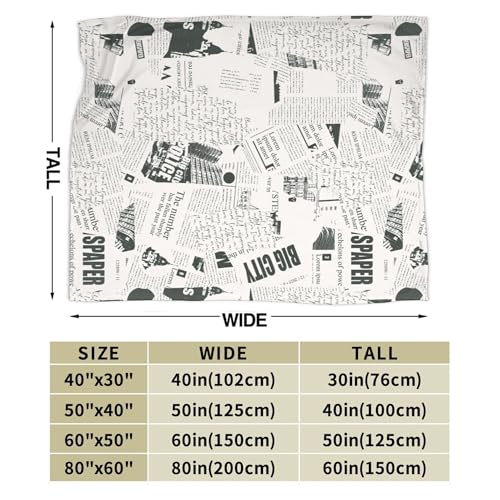 Newspaper Print Throw Blanket for Couch Chair Sofa Bed, Flannel Soft Vintage Newspaper Theme Party Bookish Blanket for Bedroom Living Room Car Book Club, Warm Cozy Blankets for All Season 30"x 40" - color: Newspaper01, size: 30X40 inch