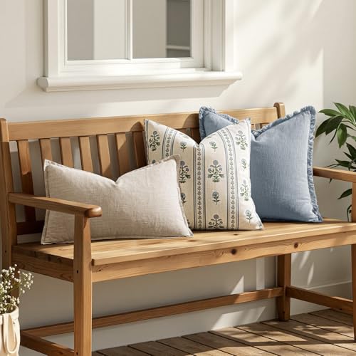 Decorative Vintage Striped Floral Throw Pillow Covers 18x18 Inch Set of 2 Blue Green Farmhouse Boho Botanical Print Cushion Covers for Sofa Couch Chair Bedroom Living Room Summer Home Decor - color: Blue Green, size: 18" x 18" (Pack of 2)